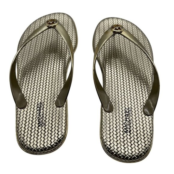 Michael Kors Womens 8M Jelly PVC Flip Flops Metallic Gold Sandals Beach Vacation - Picture 7 of 11